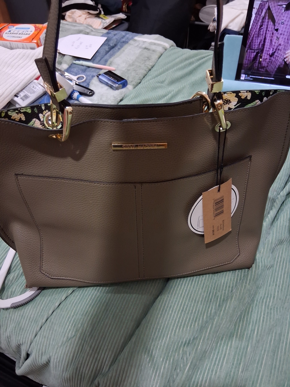 Steve Madden Taupe Tote with Gold Hardware